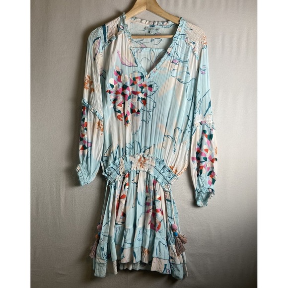 Taj by Sabrina Crippa Dress Women's Large Abstract Floral Smocked Embroidered - Picture 1 of 13